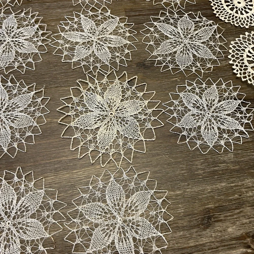 Antique Lot of 18 Handmade Round Doilies Table Top Doily Crochet Lace Cottage
